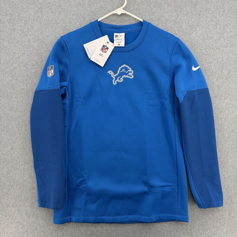 Nike Detroit Lions NFL Therma-FIT On Field Crewneck Pullover Mens S Blue NWT